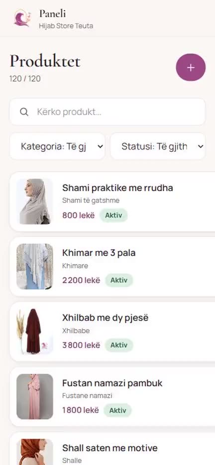 Hijab Store Teuta: aplikacioni në celular, regjistrim ekrani